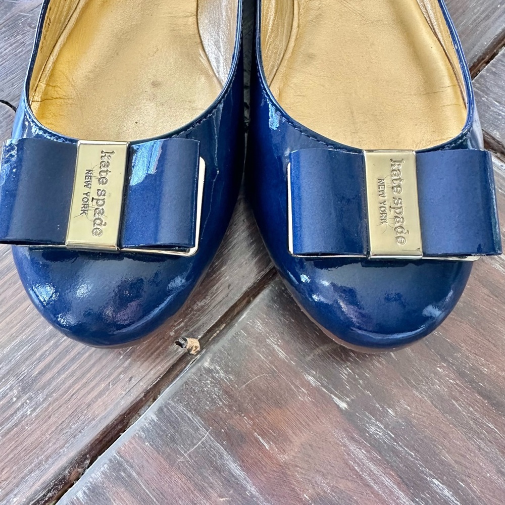 Kate Spade Navy Blue Patent Leather Ballet Flats With Bow Old Money Preppy - Picture 4 of 8